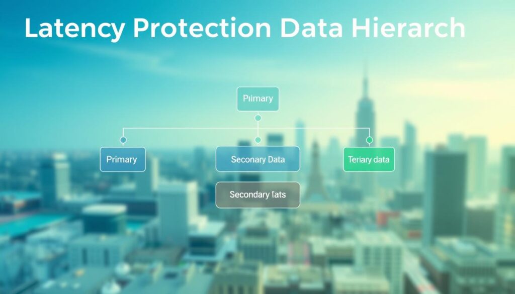 A detailed and professional illustration of "Latency Protection Data Hierarchy," showcasing three distinct tiers: primary, secondary, and tertiary data feeds. In the foreground, depict a dynamic flowchart featuring sleek, interconnected nodes representing each data tier, color-coded for clarity. The middle ground includes subtle technological elements, such as circuit patterns or digital grids, symbolizing data transmission. In the background, create a soft-focus city skyline to evoke a sense of modernity and connectivity. Use cool blue and green tones to convey a calm yet high-tech atmosphere. Employ directional lighting to highlight the flowchart, giving it depth and a sense of motion. The overall mood should feel innovative and professional, perfect for a technical audience in the finance industry. A detailed and professional illustration of "Latency Protection Data Hierarchy," showcasing three distinct tiers: primary, secondary, and tertiary data feeds. In the foreground, depict a dynamic flowchart featuring sleek, interconnected nodes representing each data tier, color-coded for clarity. The middle ground includes subtle technological elements, such as circuit patterns or digital grids, symbolizing data transmission. In the background, create a soft-focus city skyline to evoke a sense of modernity and connectivity. Use cool blue and green tones to convey a calm yet high-tech atmosphere. Employ directional lighting to highlight the flowchart, giving it depth and a sense of motion. The overall mood should feel innovative and professional, perfect for a technical audience in the finance industry.
