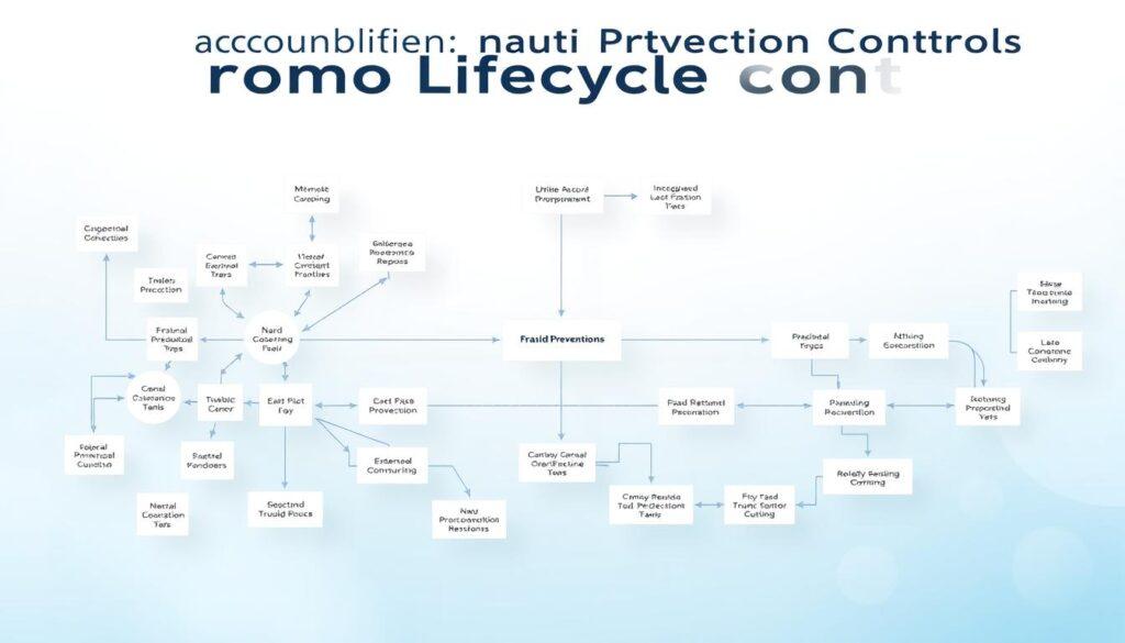 A detailed multi-accounting fraud prevention flow chart, visually representing the concept of "Promo Lifecycle Controls." The foreground features a series of interconnected nodes illustrating different steps in the fraud prevention process, such as monitoring, evaluation, and response. In the middle, include arrows and pathways that guide the viewer's eye through the chart, showing how data flows and decisions are made. The background should be a soft gradient in blue and white to evoke a professional and trustworthy atmosphere. Utilize clean, modern graphics with a slight 3D effect to add depth. The overall mood is organized, analytical, and focused on clarity, aiming to simplify complex processes while ensuring a visually engaging layout. No human figures are necessary for this image. A detailed multi-accounting fraud prevention flow chart, visually representing the concept of "Promo Lifecycle Controls." The foreground features a series of interconnected nodes illustrating different steps in the fraud prevention process, such as monitoring, evaluation, and response. In the middle, include arrows and pathways that guide the viewer's eye through the chart, showing how data flows and decisions are made. The background should be a soft gradient in blue and white to evoke a professional and trustworthy atmosphere. Utilize clean, modern graphics with a slight 3D effect to add depth. The overall mood is organized, analytical, and focused on clarity, aiming to simplify complex processes while ensuring a visually engaging layout. No human figures are necessary for this image.