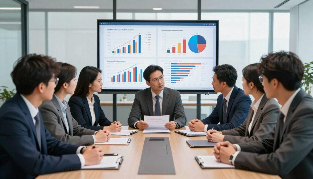 A visually striking depiction of ethical conflicts in sports betting, illustrating key case studies. In the foreground, a diverse group of professionals in business attire, engaged in deep discussion around a large conference table, reviewing data and ethical guidelines. The middle ground features charts and graphs depicting betting statistics and ethical dilemmas, symbolizing the complexities of risk management. The background reveals a sleek office environment with large windows, allowing natural light to illuminate the scene, creating an atmosphere of tension and contemplation. The overall mood is serious and thought-provoking, encouraging viewers to reflect on the moral implications of sports betting practices, captured from an eye-level angle to enhance engagement.