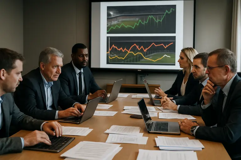 Risk managers discussing market limits and account alerts in a sportsbook office