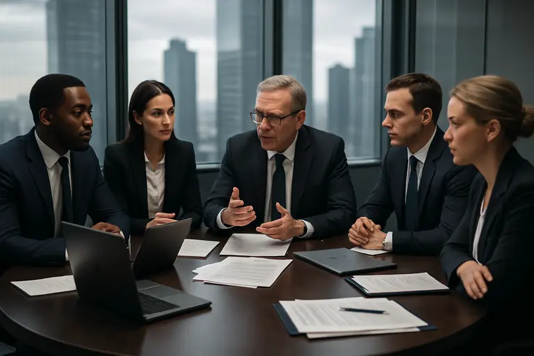 Compliance team reviewing pricing records and model logs in a meeting