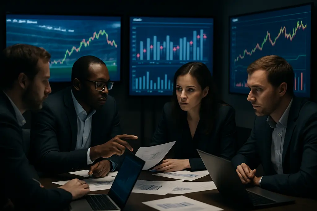 Operator pricing models shown on analytics screens in a sportsbook risk meeting